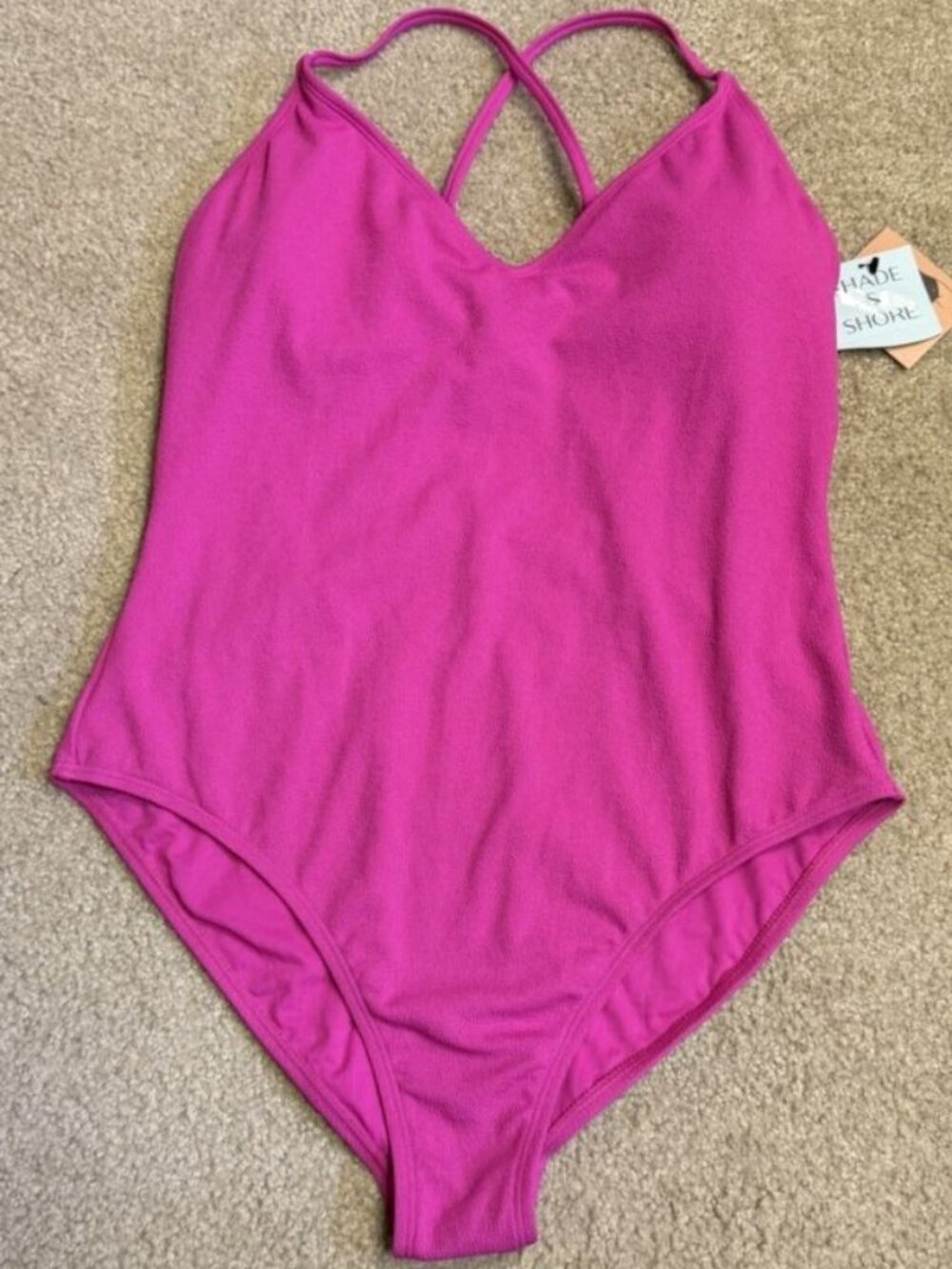Shade & Shore One Piece Swimsuit Hot Pink Textured NWT Size 16